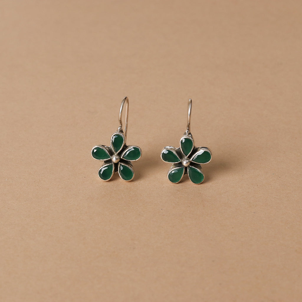 Green Floral Cutstone Earrings