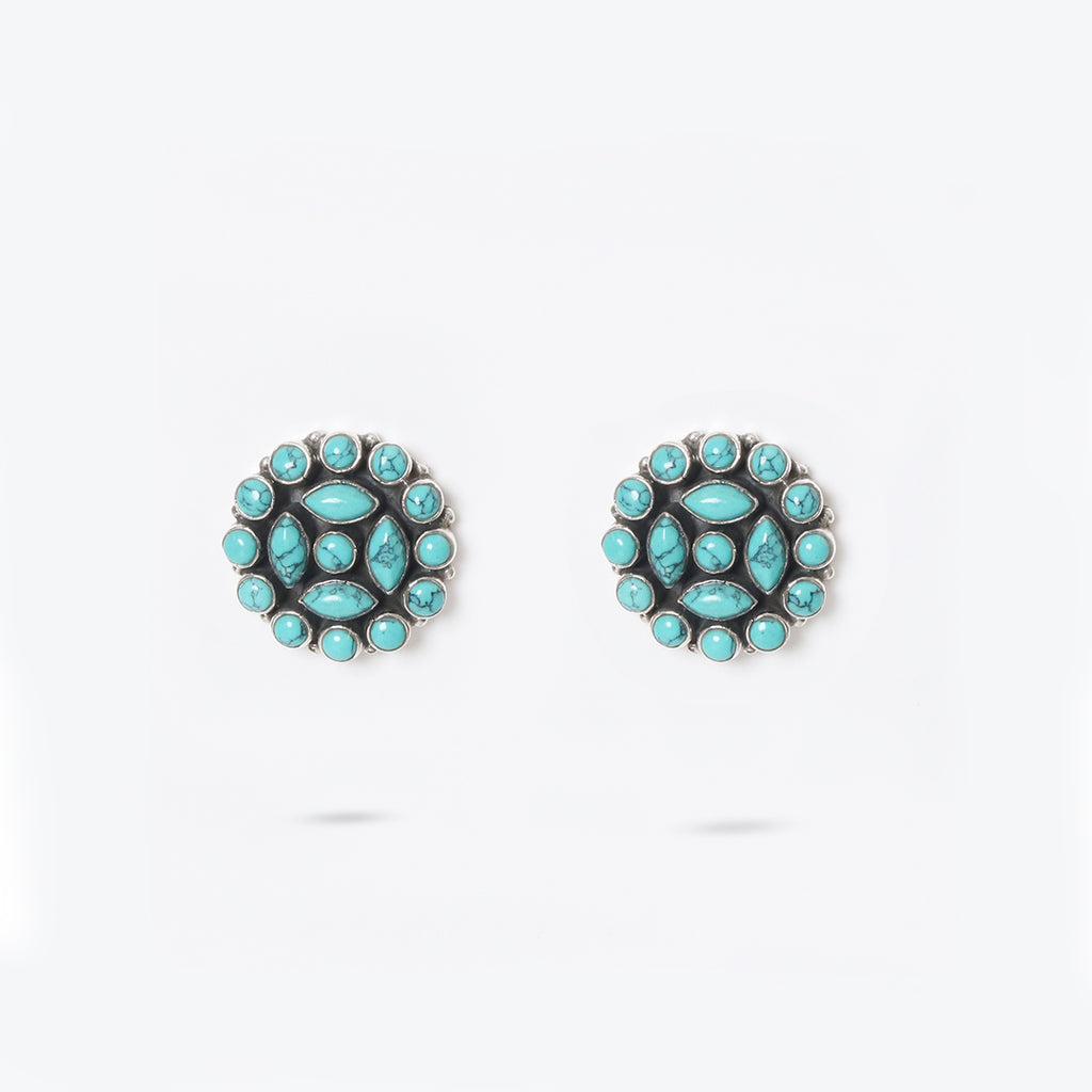 Round Hydro Turquoise Studs