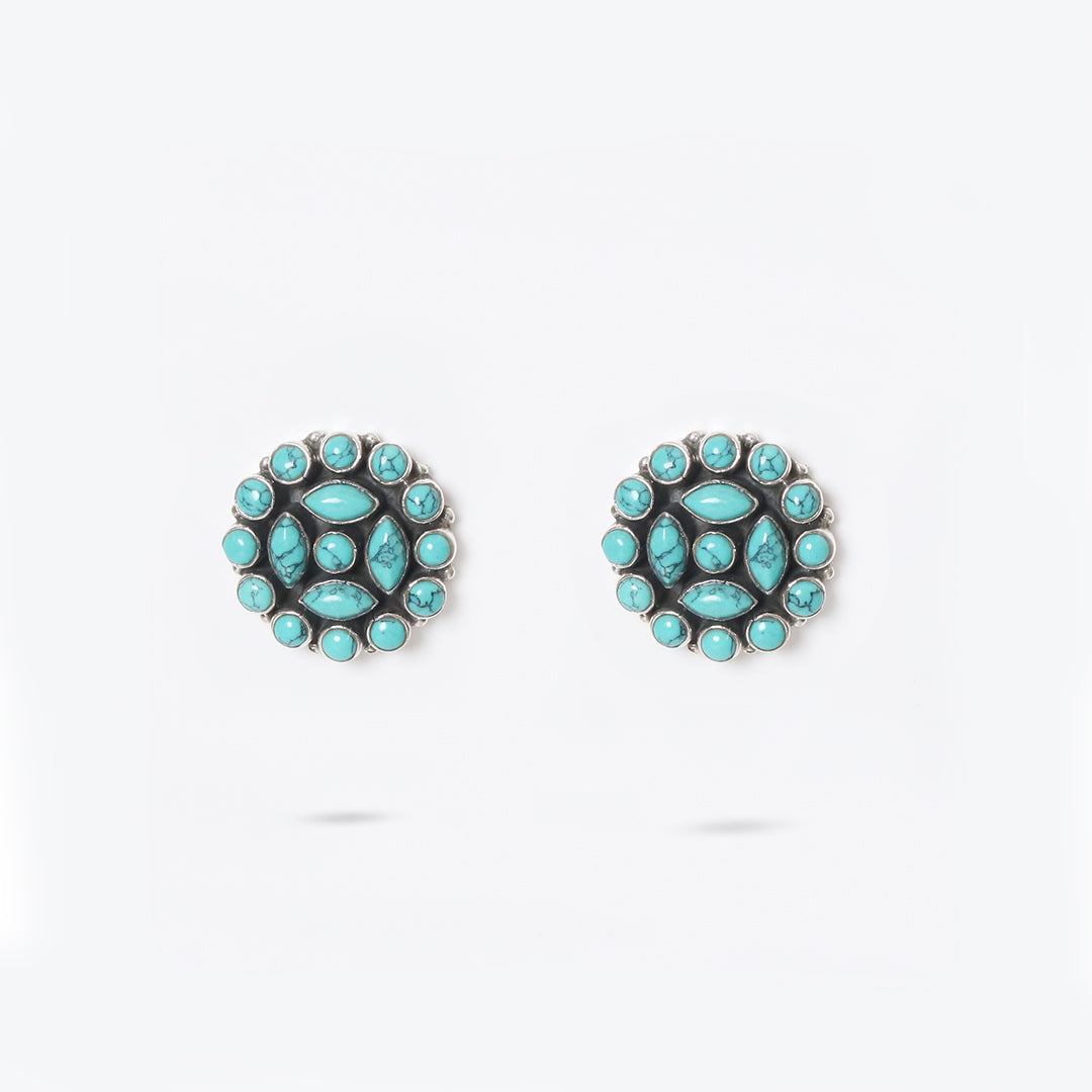 Round Hydro Turquoise Studs