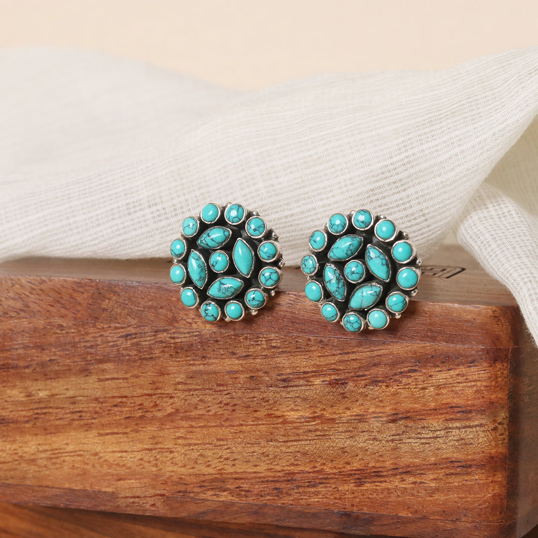 Round Hydro Turquoise Studs