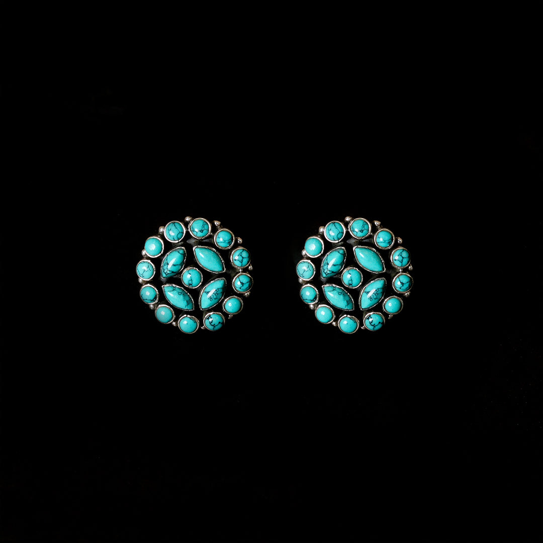 Round Hydro Turquoise Studs