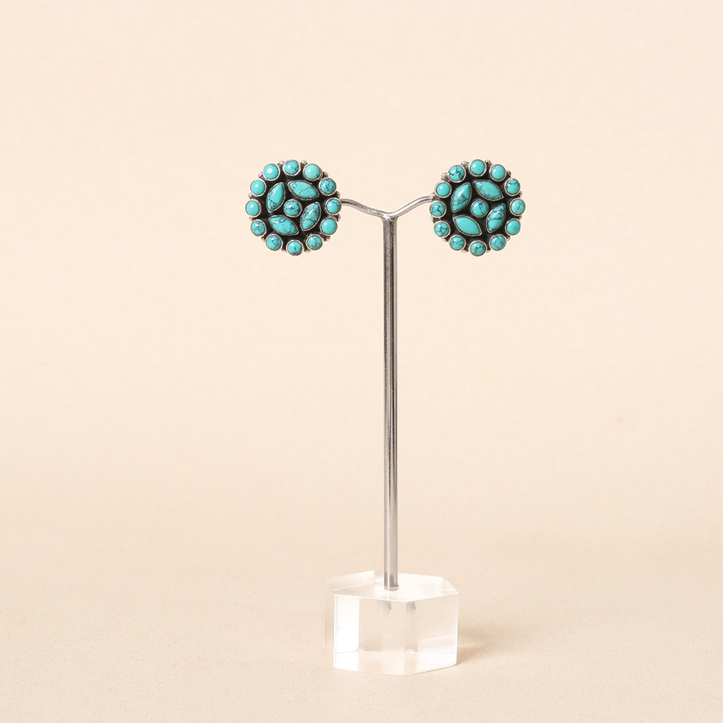 Round Hydro Turquoise Studs