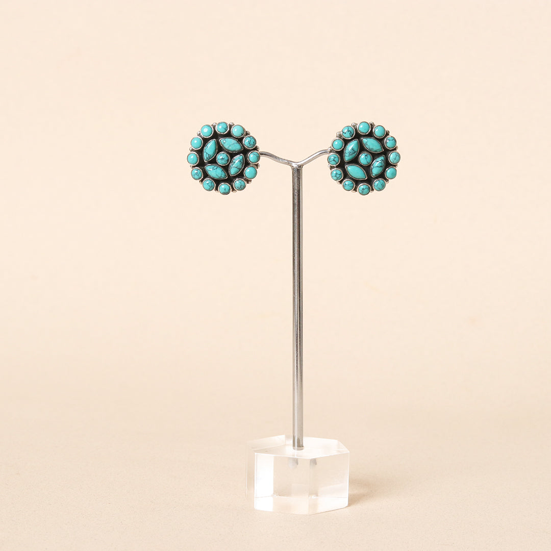Round Hydro Turquoise Studs