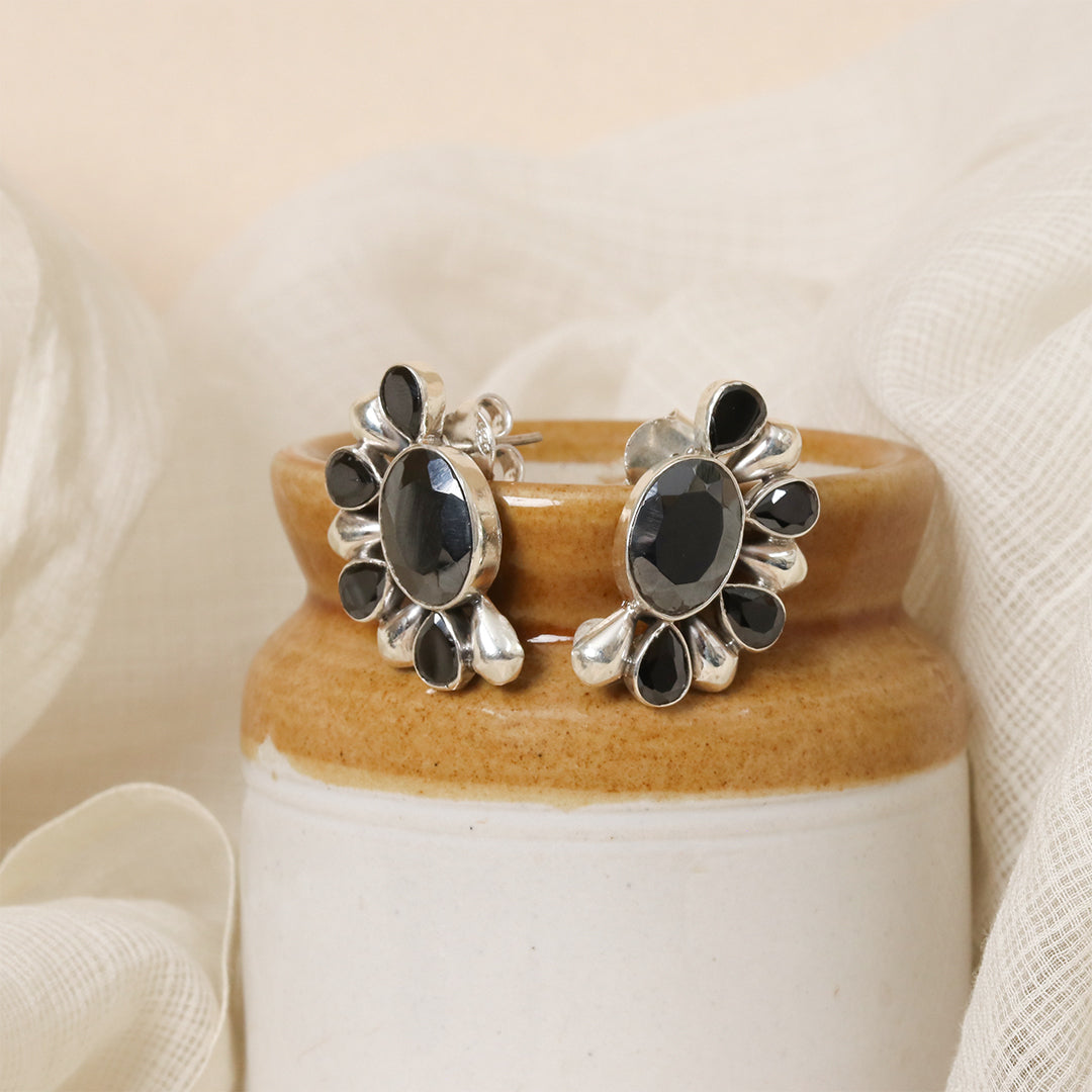 Semi-Circular Black Onyx Earrings