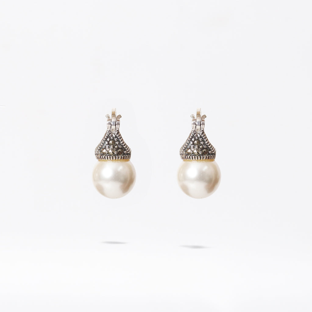 Oxidised Cap Pearl Drop Earrings – view 2 of 9
