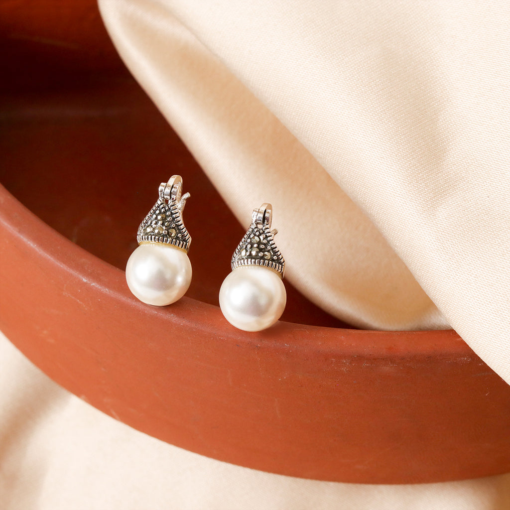 Oxidised Cap Pearl Drop Earrings – view 3 of 9