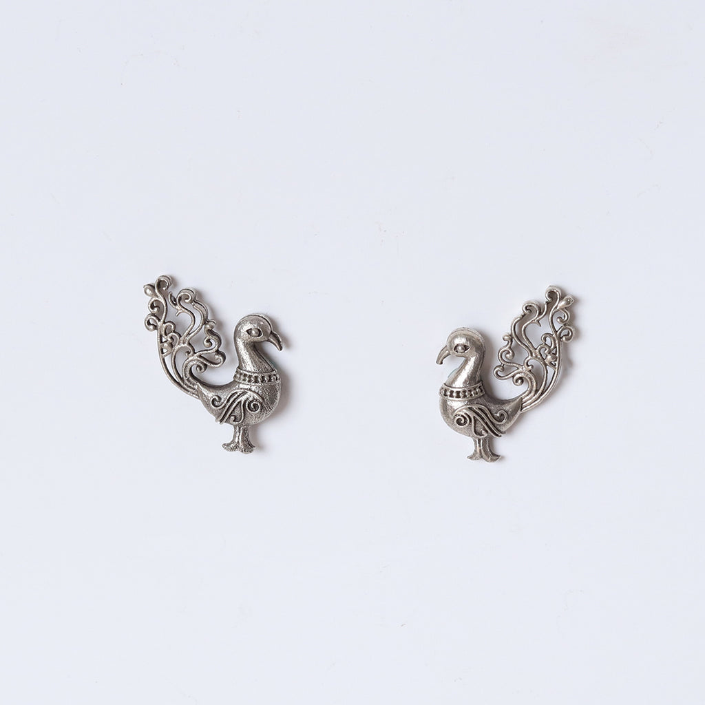 Oxidised Peacock Silhouette Studs – Oxidised, Stud earrings