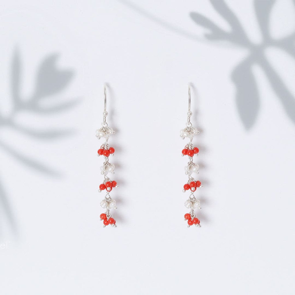 Red Bead & Pearl Cluster Hook Earrings – Drop hook earrings