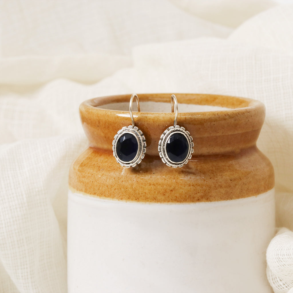 Oval Blue Stone Hook Earrings