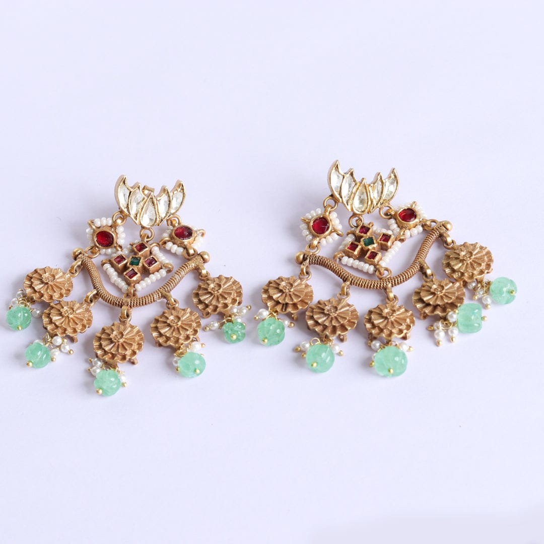 Lotus Motif Dangler Earrings