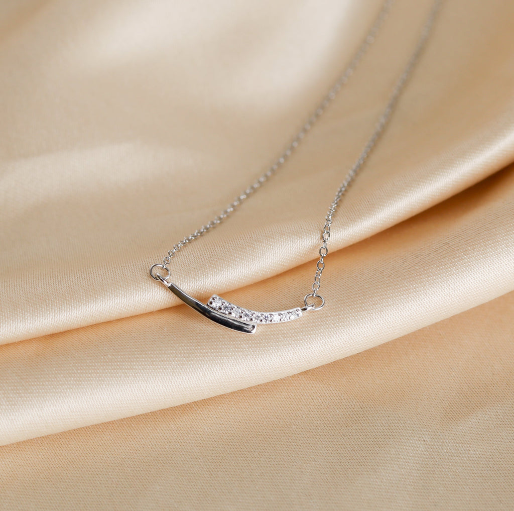 Silver Black Enamel Zircon Necklace