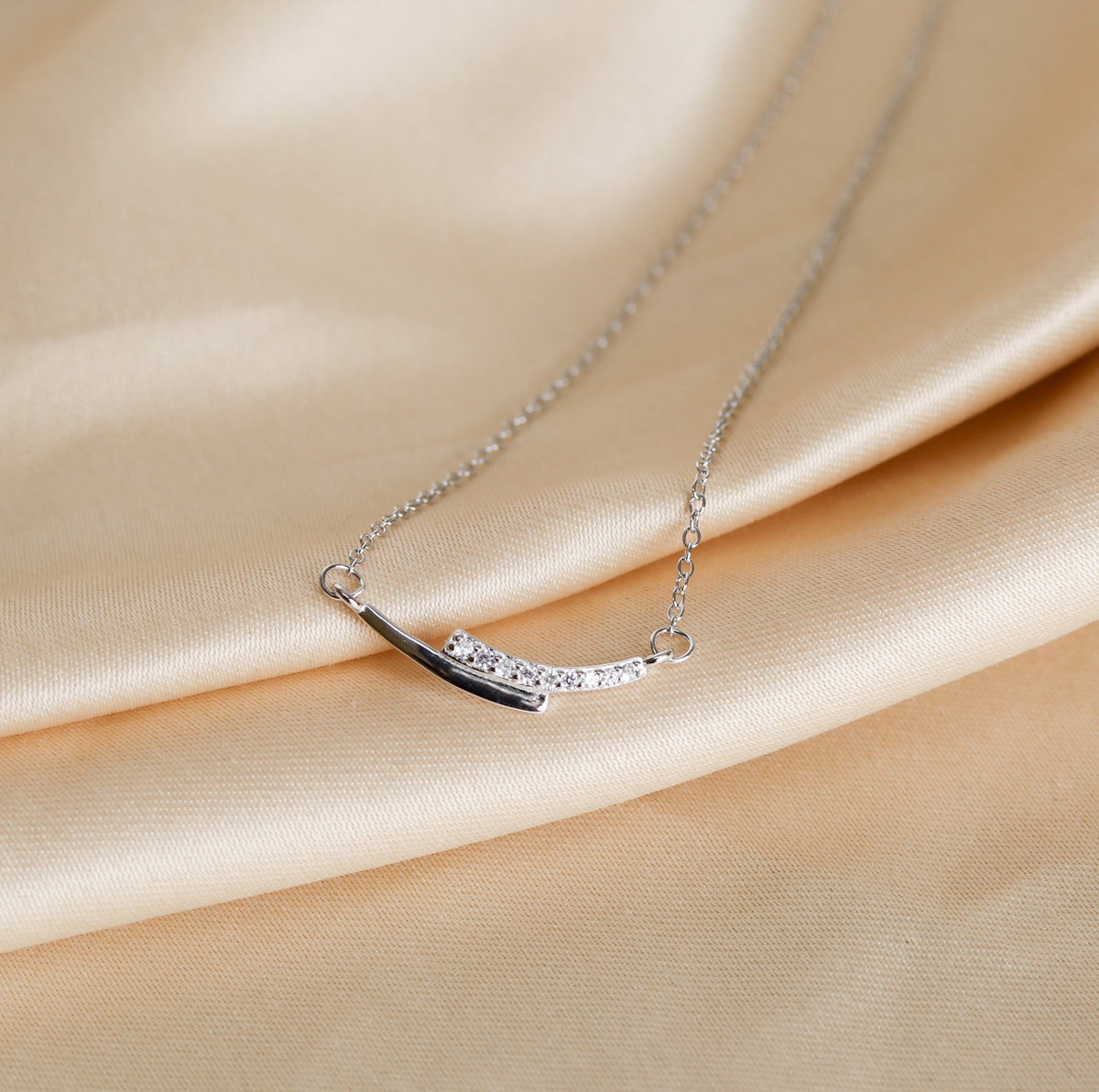 Silver Black Enamel Zircon Necklace