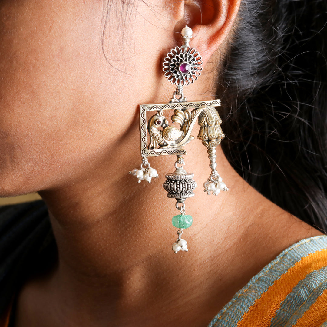 Artistic Dual Tone Peacock Earrings