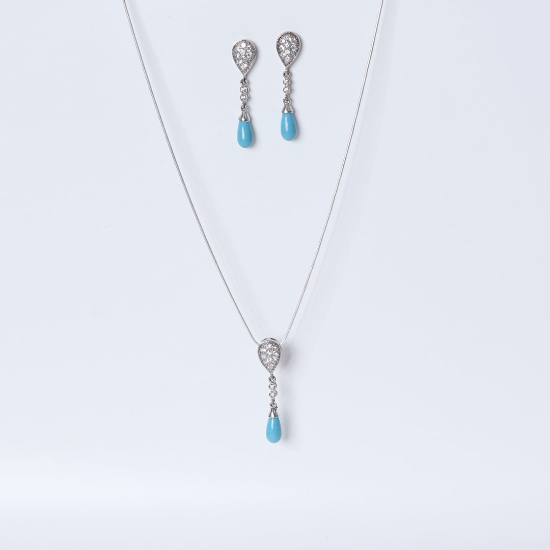 Turquoise -Diamond Pendant Set