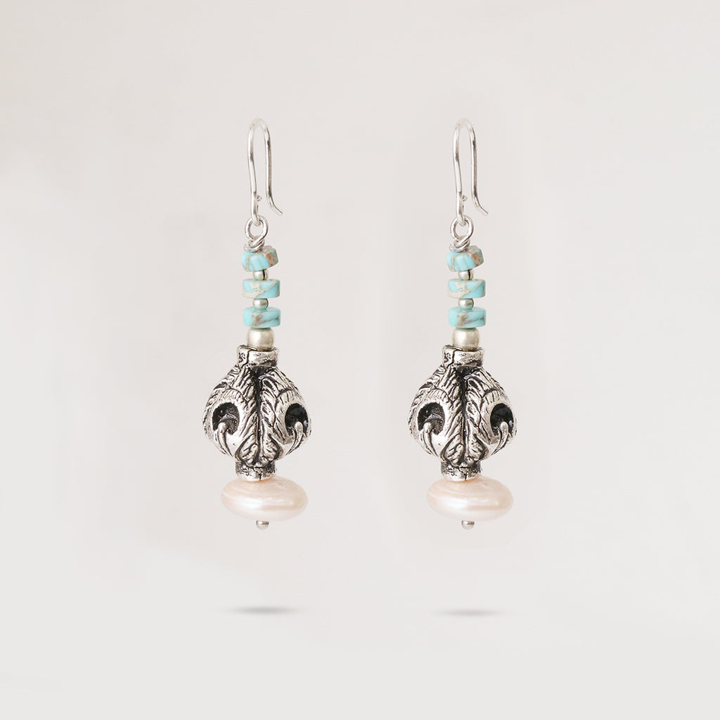 Silver Carved Bead Earrings