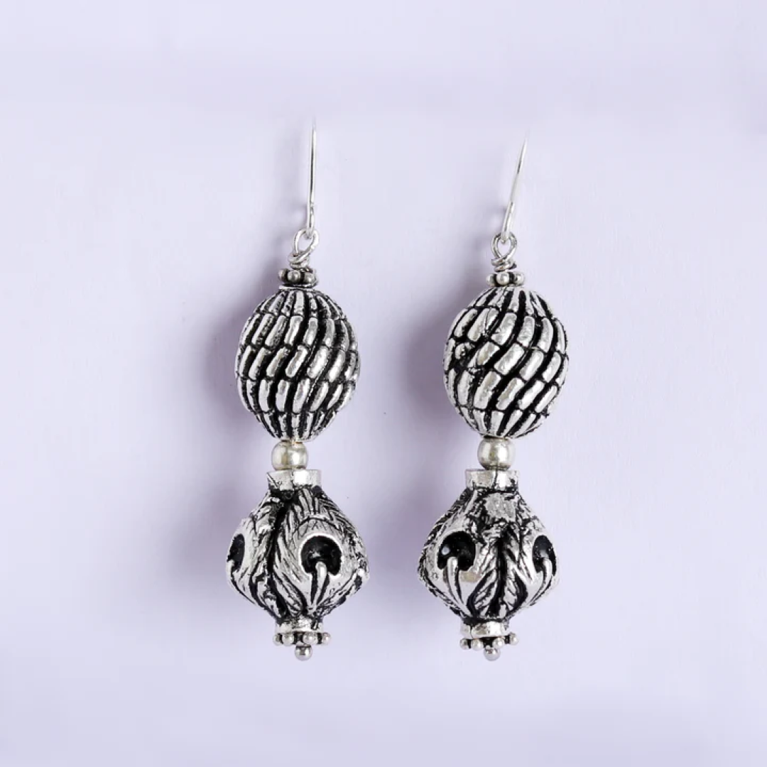 Double Carved Ball Earrings
