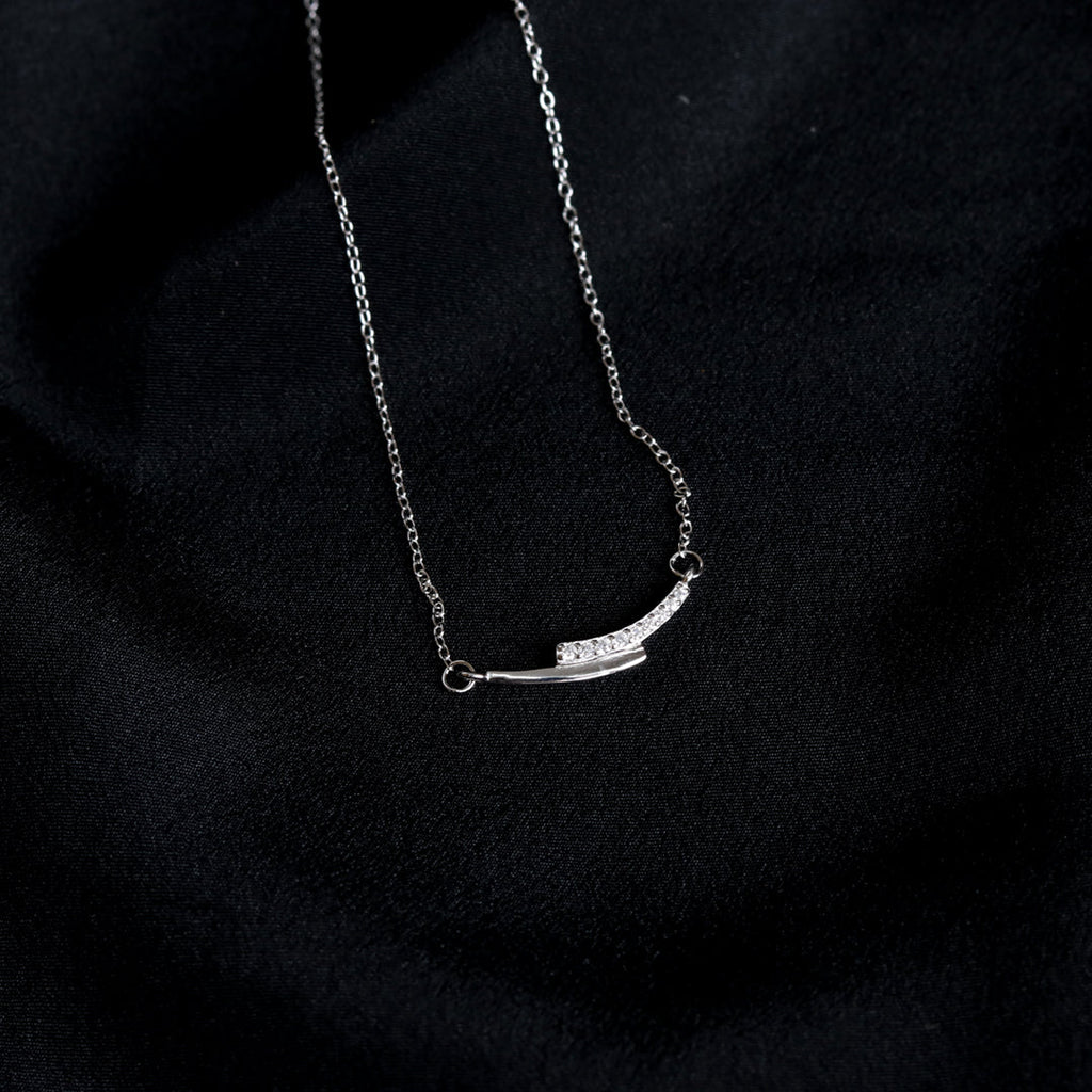 Silver Black Enamel Zircon Necklace