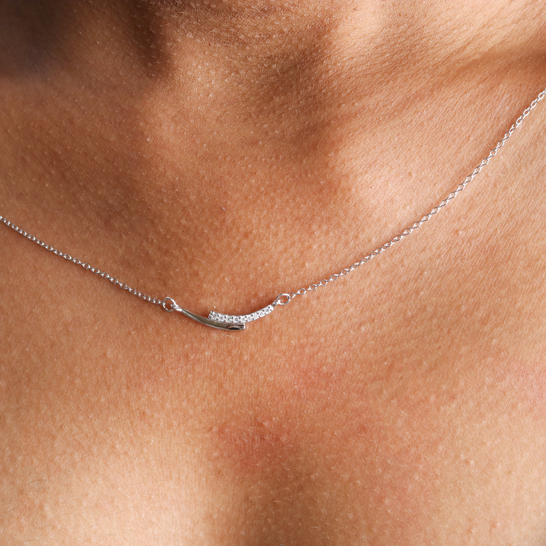 Silver Black Enamel Zircon Necklace