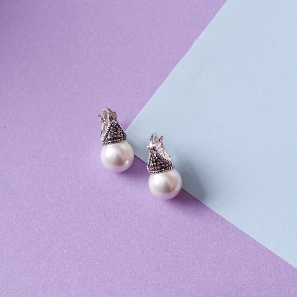 Oxidised Cap Pearl Drop Earrings – view 5 of 9