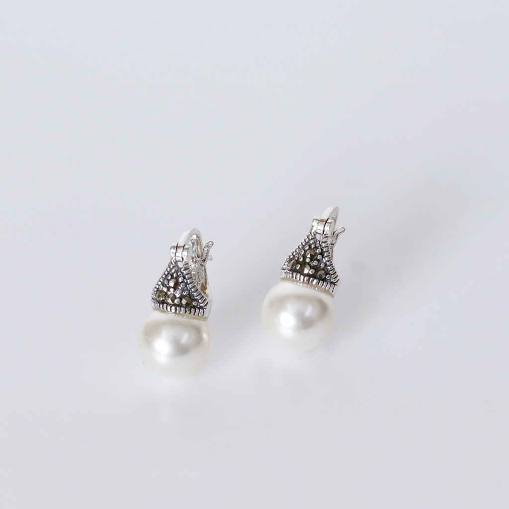 Oxidised Cap Pearl Drop Earrings – view 4 of 9