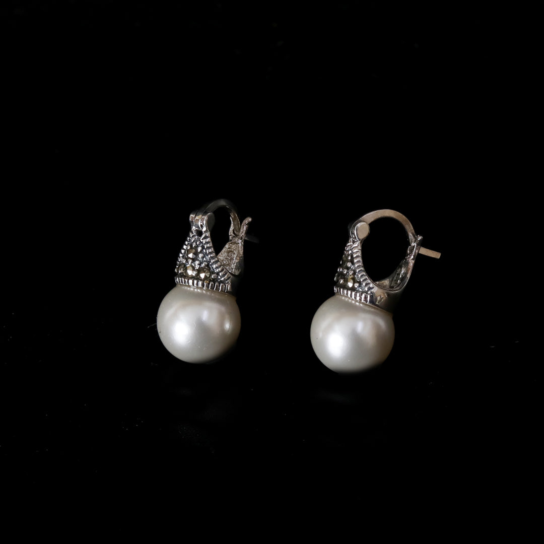 Oxidised Cap Pearl Drop Earrings – view 7 of 9