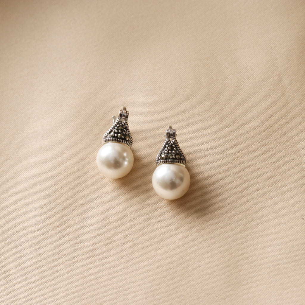 Oxidised Cap Pearl Drop Earrings – view 6 of 9