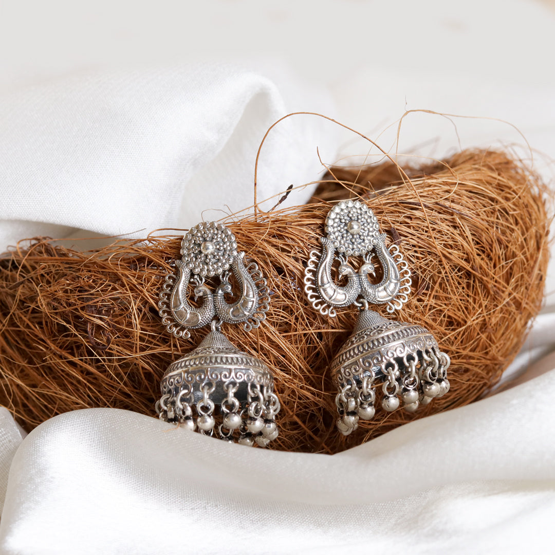 Oxidised Peacock Jhumka