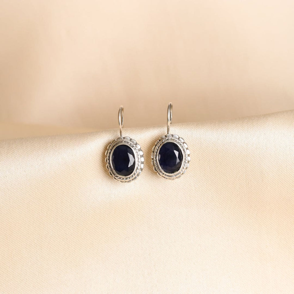 Oval Blue Stone Hook Earrings