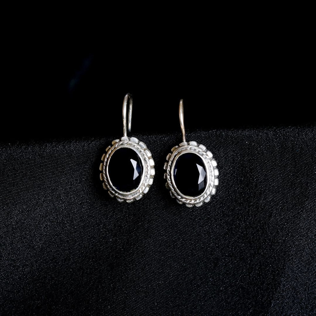 Oval Blue Stone Hook Earrings