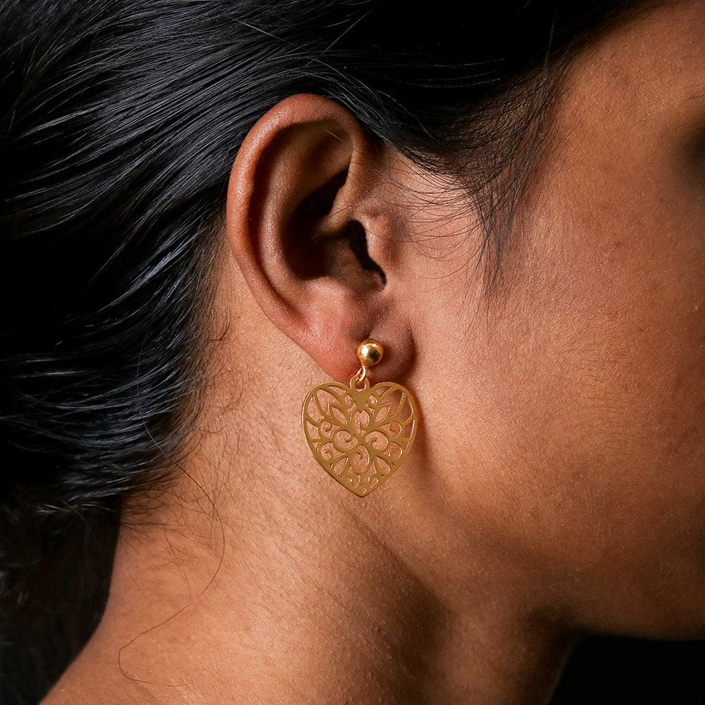 Gold-Tone Heart Cutwork Drop Earrings – view 5 of 6