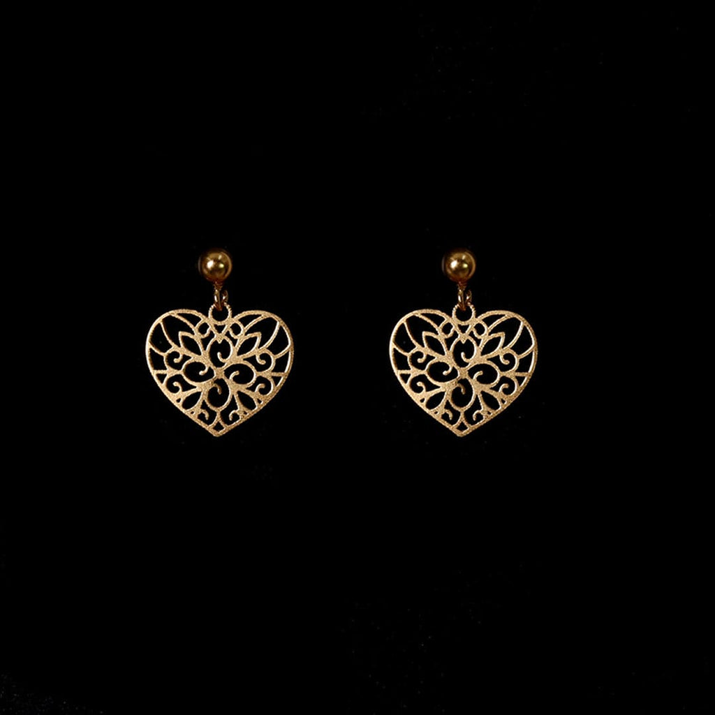 Gold-Tone Filigree Heart Drop Earrings – view 3 of 7