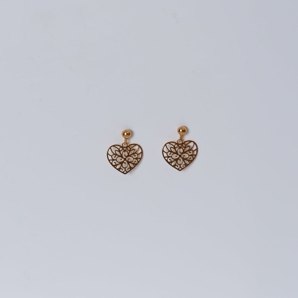 Gold-Tone Filigree Heart Drop Earrings – Gold-tone, Drop stud earrings
