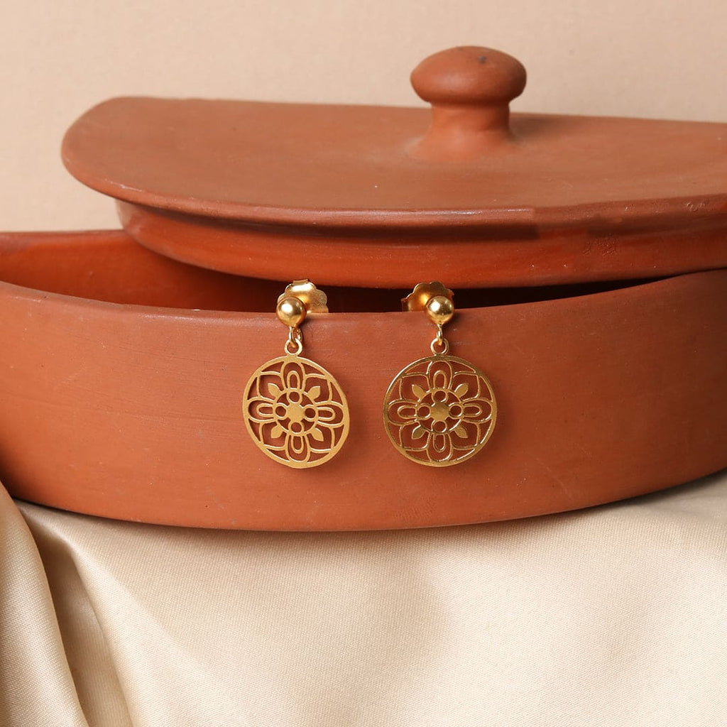 Gold-Tone Floral Circle Drop Earrings – view 2 of 6