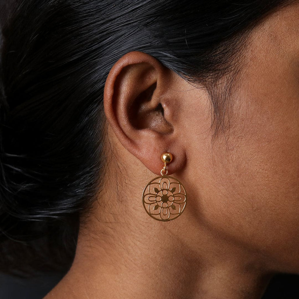 Gold-Tone Floral Circle Drop Earrings – view 5 of 6