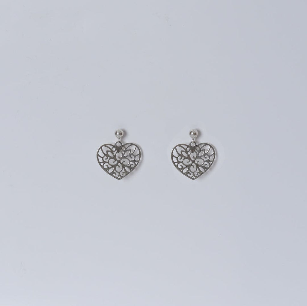 Heart Filigree Drop Studs – Polished, Drop stud earrings