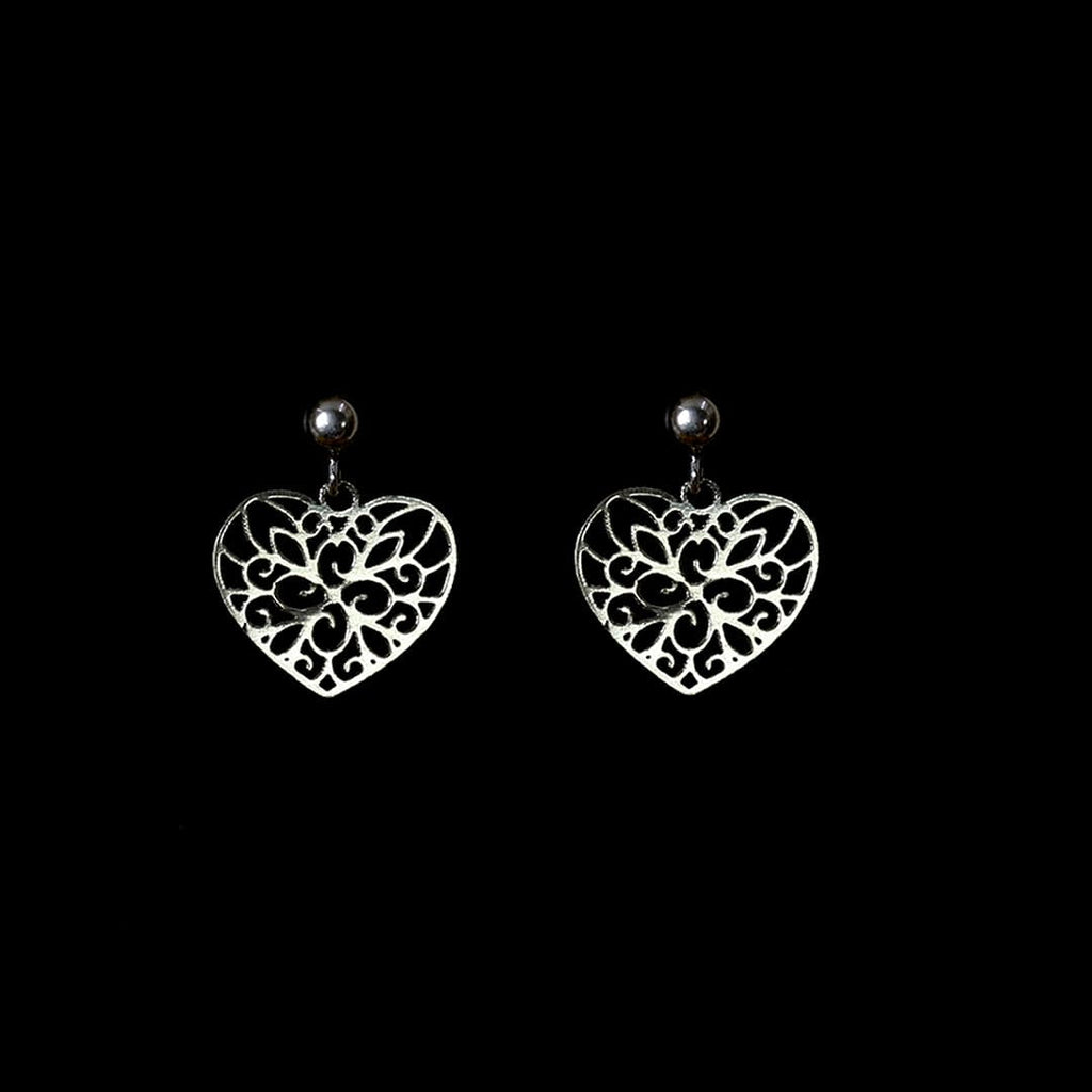 Silver-Tone Heart Cutwork Drop Earrings – view 3 of 7