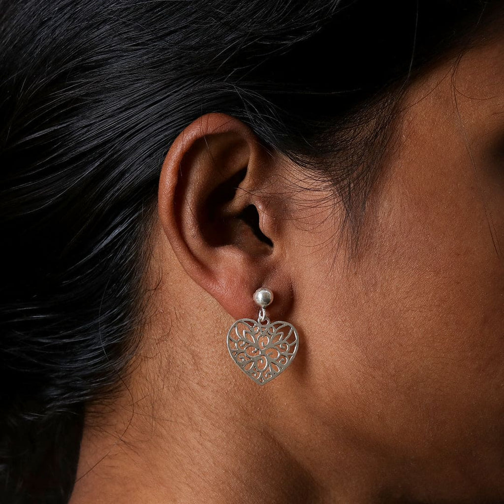 Silver-Tone Heart Cutwork Drop Earrings – view 5 of 7