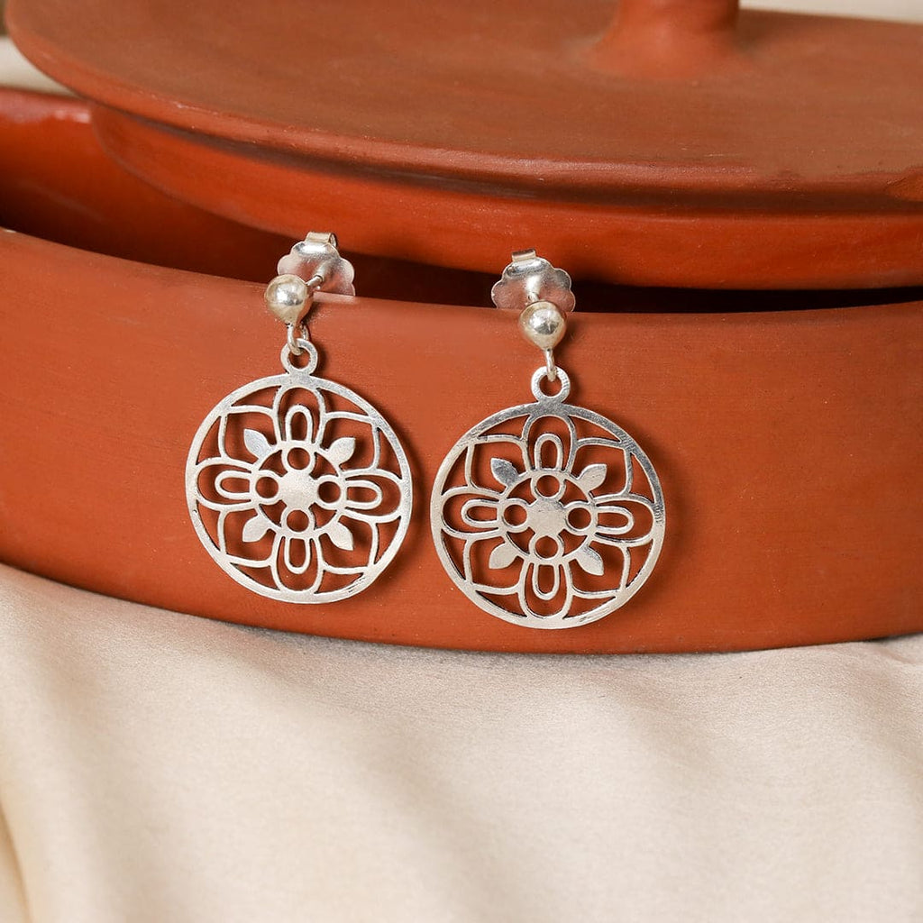 Large Silver-Tone Floral Circle Drop Earrings – view 2 of 7