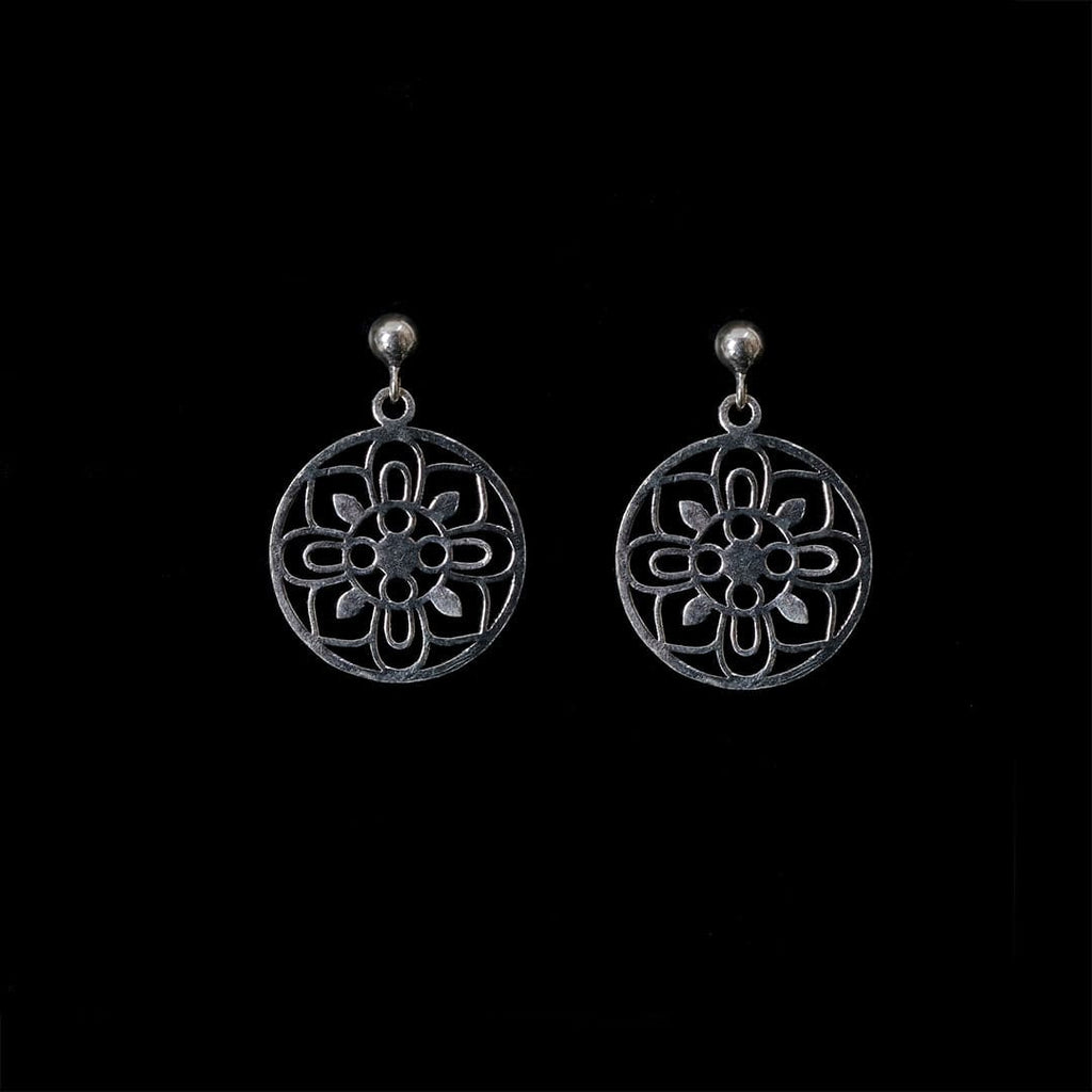 Large Silver-Tone Floral Circle Drop Earrings – view 3 of 7
