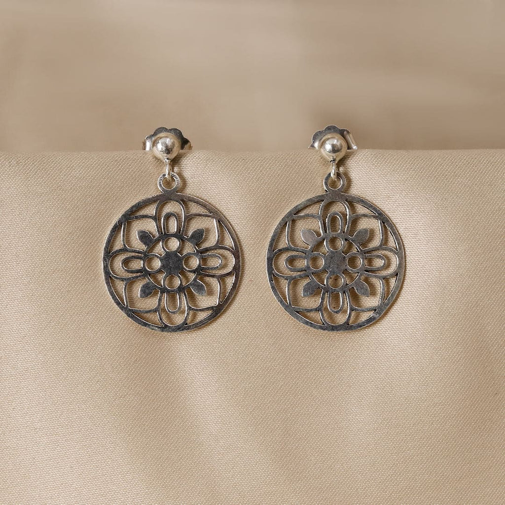 Large Silver-Tone Floral Circle Drop Earrings – view 4 of 7