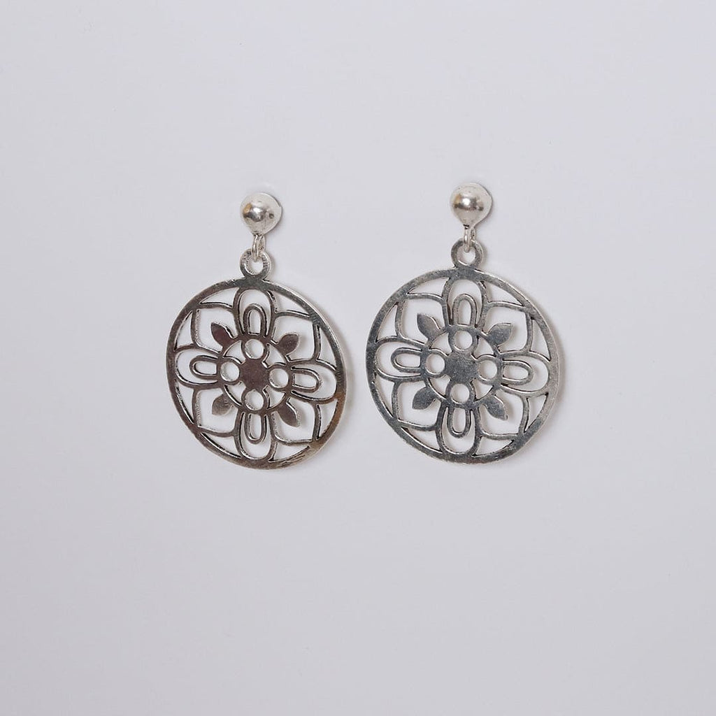 Large Silver-Tone Floral Circle Drop Earrings – Drop earrings