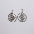 Large Silver-Tone Floral Circle Drop Earrings – Drop earrings