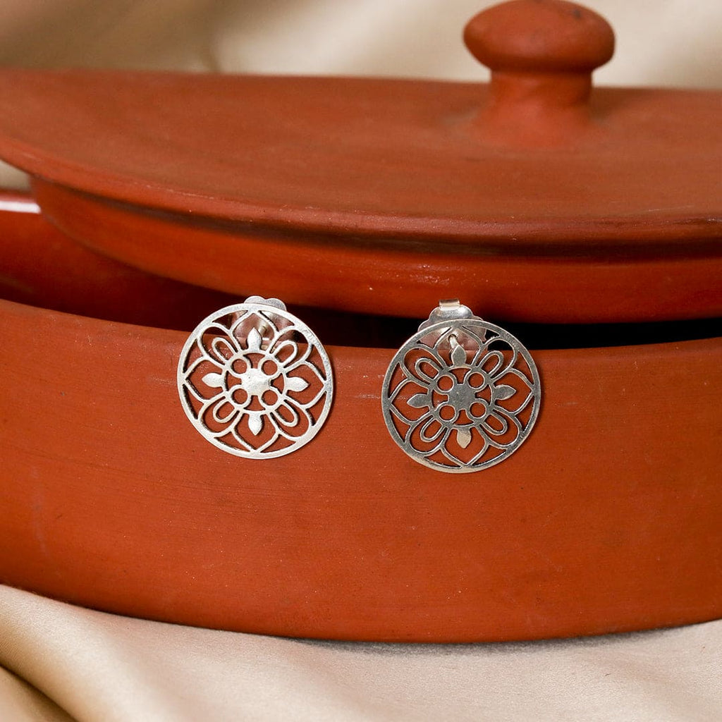Large Silver-Tone Floral Cutwork Studs – view 3 of 8
