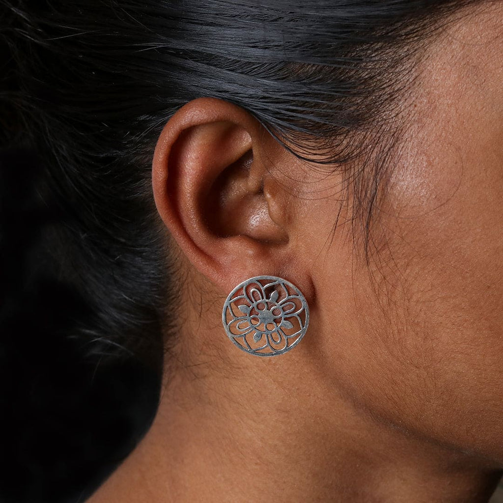 Large Silver-Tone Floral Cutwork Studs – view 6 of 8