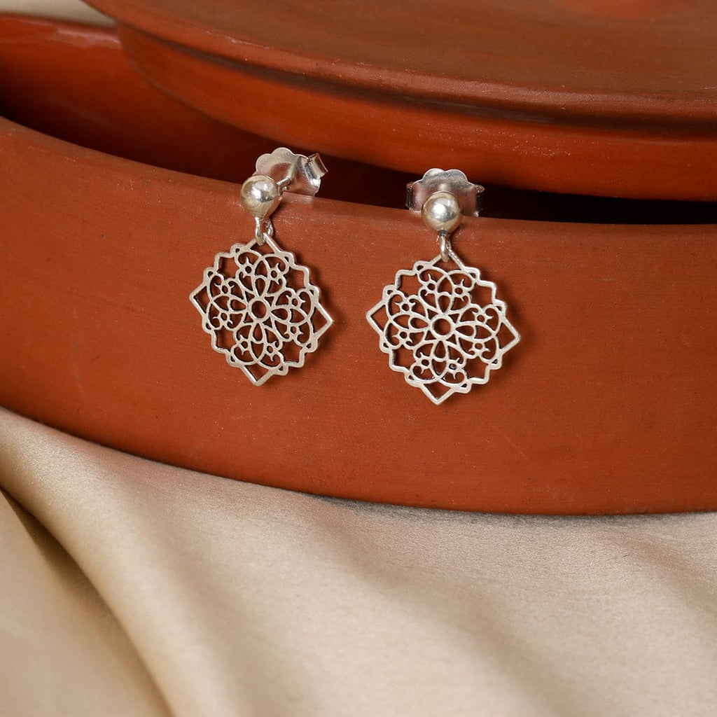 Silver-Tone Square Filigree Drop Earrings – view 2 of 7