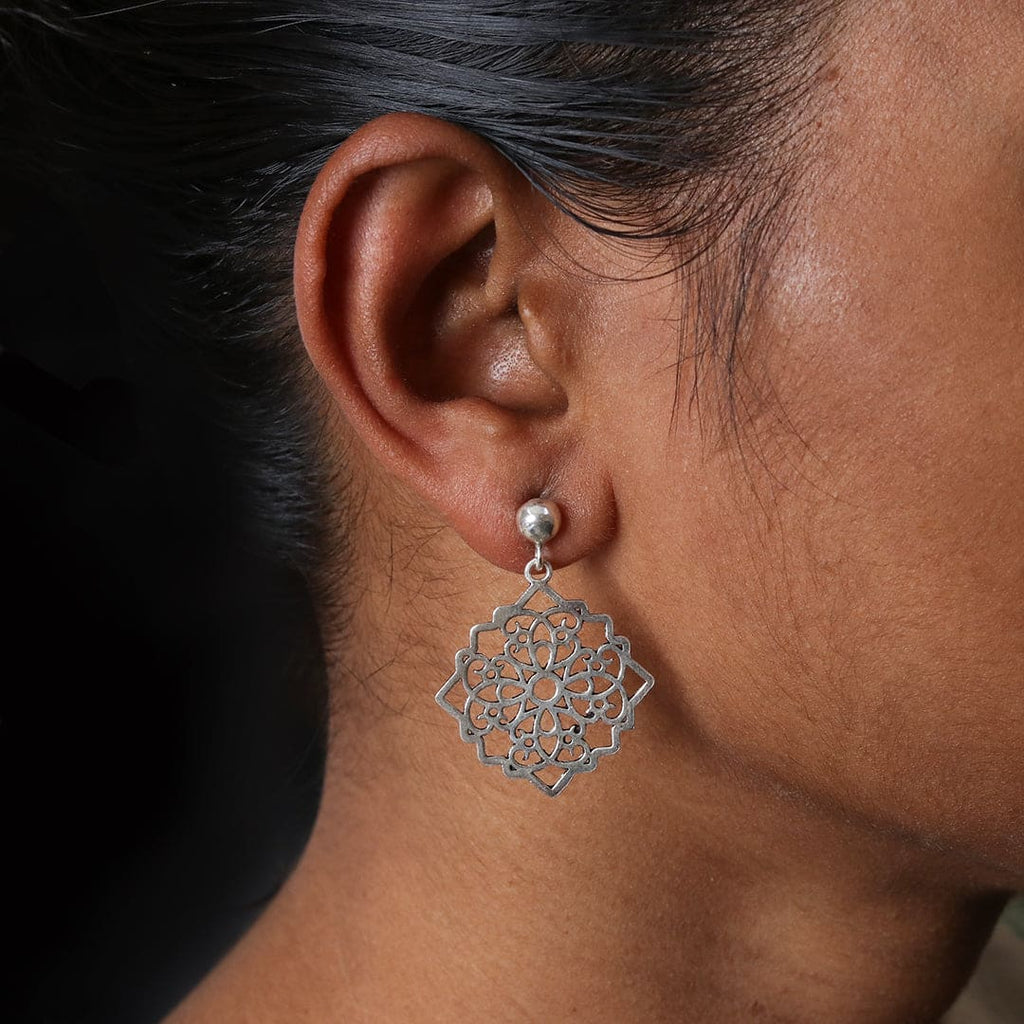 Silver-Tone Square Filigree Drop Earrings – view 5 of 7
