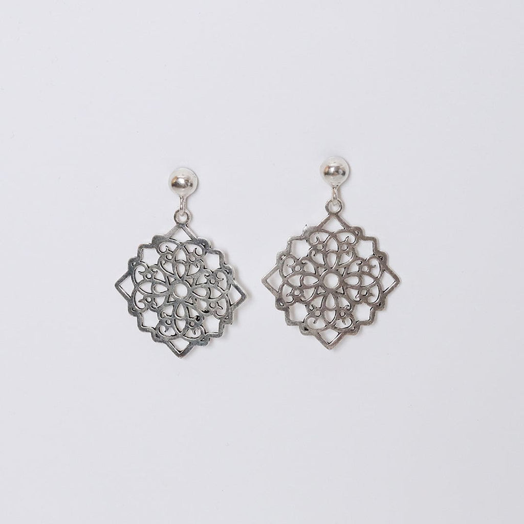 Silver-Tone Square Filigree Drop Earrings – Drop stud earrings