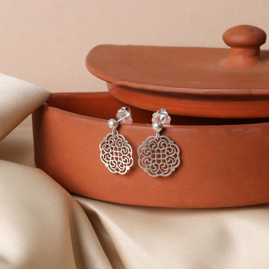 Silver-Tone Round Filigree Drop Earrings – view 2 of 6