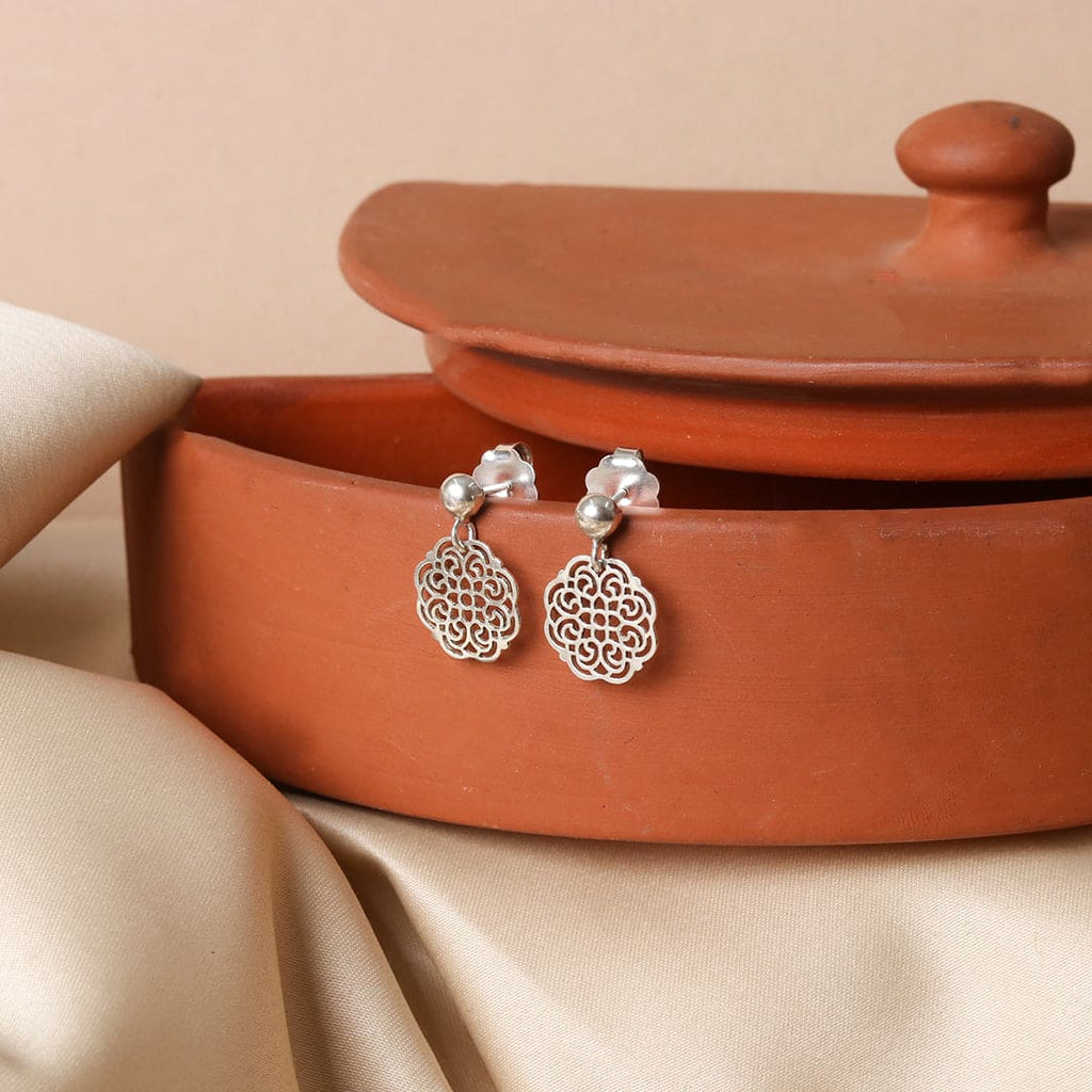 Silver-Tone Scalloped Filigree Drop Earrings – view 2 of 6