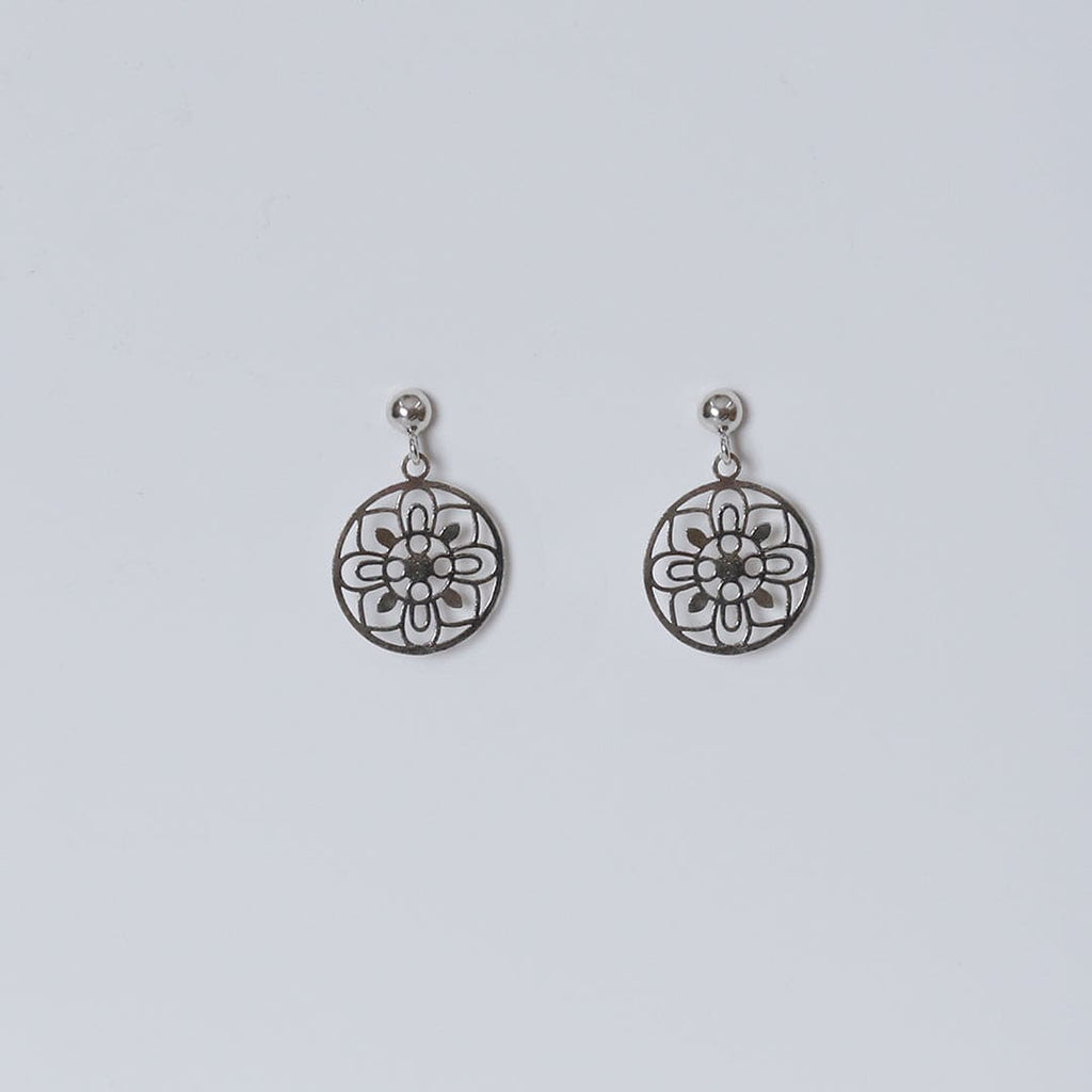 Round Flower Cutwork Drop Studs – Polished, Drop stud earrings